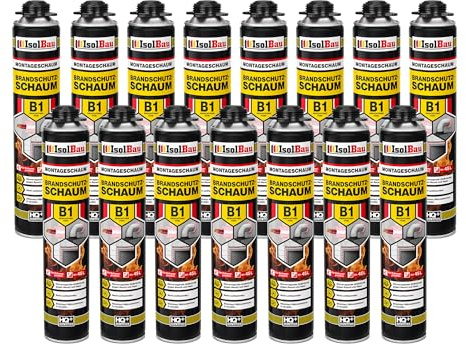 Isolbau Mousse de construction B1 - Mousse de montage - Mousse polyuréthane 15 x 750 ml - Mousse pistolet - Mousse de protection incendie 1K - Mousse d'isolation - Imperméabilisation, isolation