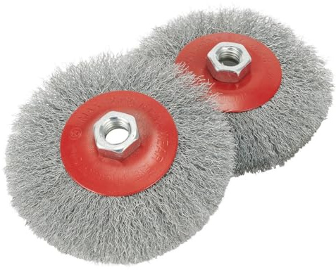 2 cepillos de alambre de acero trenzado de 115 mm para amoladora angular, para cepillo de rueda biselada de rosca M14, eliminación de óxido, limpieza de piedras metálicas, desbarbado, soldadura Pr