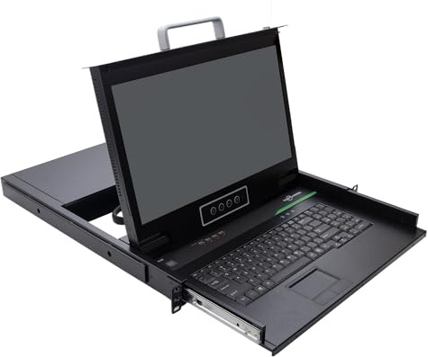 1U Rack Mount KVM Console 17.3'' 1080P Monitor, 4 Port HDMI KVM Switch Touchpad Keyboard Metal Drawer, Switch via Buttons, Hotkeys, and OSD, 17.6 W x 20.7 D x 1.67 H, Includes 4 HDMI KVM Cables