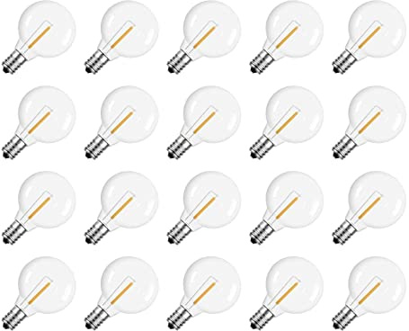Tuesoa 20 Pcs G40 LED Replacement Light Bulbs E12 Screw Base Shatterproof LED Globe Bulbs for Solar String Lights Warm