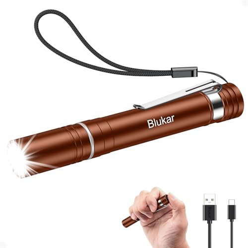 Blukar Torcia LED Mini Ricaricabile, Torcia Penna Tascabile con Clip
