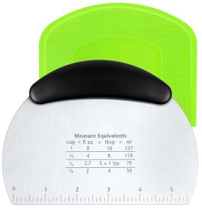 AOOTE Dough Scraper Cutter, 2 Pcs Dough Scrapers Set with Handle and Measuring Scale, Stainless Steel Doughs Scraper, Plastic Doughs Cutter for Pizza,Pastry,Bread,Baking,Cream,Smoother, Black