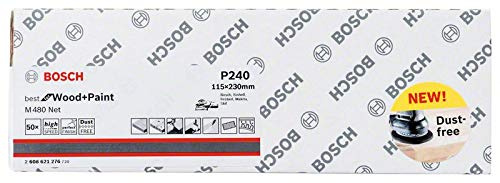 Bosch 50x Abrasif réticulé EXPERT M480 pour ponceuses vibrantes | pour Peinture sur bois, Bois dur, Ø 115x230 mm Grain 240, Professional Accessoire Ponceuse vibrante