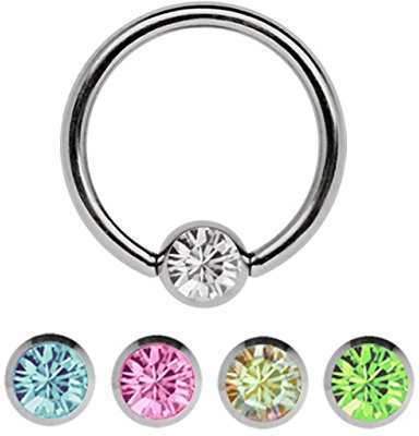 Lippenbändchen Piercing Set Stahl, Ring in 1,2 mm mit fünf 3 mm Steinplatten