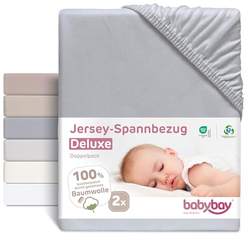 babybay Lot de 2 draps-Housses en Jersey Deluxe pour modèle Original, Gris