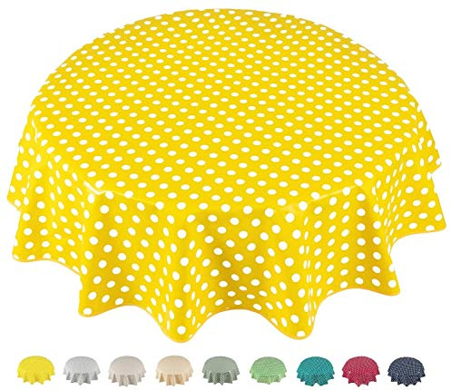 Home Direct Wachstuch Tischdecke Abwaschbar Rund 140cm Punkte Gelb