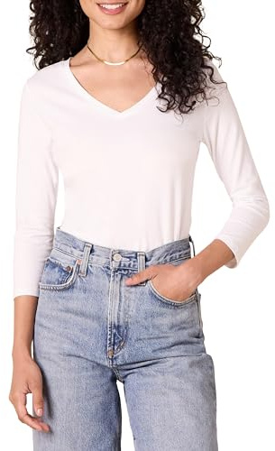 Amazon Essentials Mujer Camiseta con Cuello en V y Manga 3/4 de Corte Estándar (Disponible en Tallas Grandes)