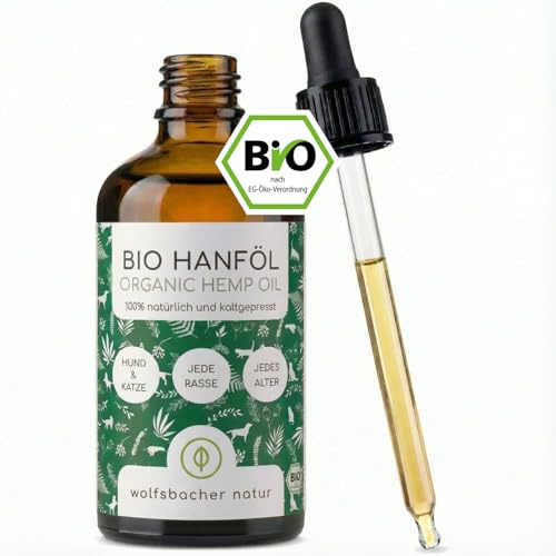 Olio di Canapa Biologico per Cani e Gatti 50ml | 100% Naturale e Spremuto a Freddo - Supporto per Pelo e Pelle con Omega 3-6-9, Calmant per Cani - IT-BIO-060