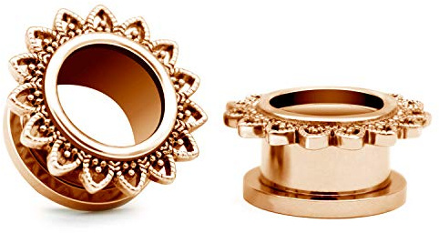 Briana Williams 1 Paar Ohr Tunnel Chirurgenstahl Blumen Ohr Plug Expander Set Rosegold Piercing 8mm