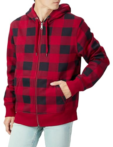 Amazon Essentials Men's Fleecetröja med hel dragkedja (finns i Big & Tall), Svart Röd Buffalorutigt, M