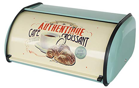 SOTECH Metal Bread Box with Roll Top Vintage Breadbox for Kitchen Countertop Retro Bread Bin Holder Counter Farmhouse Bread Storage Container Blue