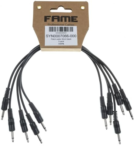 Eurorack Patchkabel 30cm, 5er Set, Schwarz, 3,5mm Mono-Klinkenstecker, Music Store