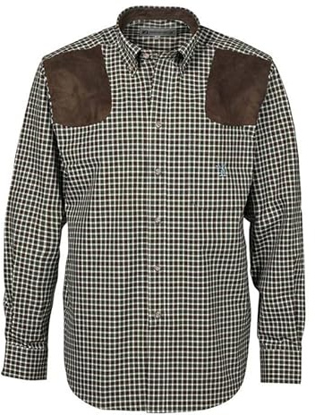 Percussion ion® - Camicia da caccia da uomo a quadretti, a maniche lunghe, 100% cotone, con inserti sulle spalle e gomitiere (S (37/38)
