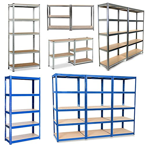 DayPlus Lagerregal 200x100x50cm Schwerlastregal mit Metallboden Verstellbare Metallregal Keller Steckregal Kellerregal Werkstattregal Einfache Montage, bis 875 kg Belastbar Blau