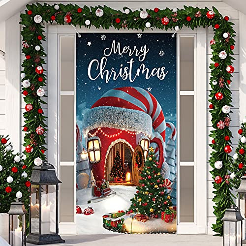 Weihnachtsdekoration, Türabdeckung, Frohe Weihnachten, Banner, Hintergrund, Süßigkeiten-Tasse, Weihnachten, Türabdeckung, hängend, Haus, Foto-Zubehör, 70,9 x 35,4 Zoll | Weihnachts-Hintergrund-Banner, Weihnachtsdekoration, Türdekoration, Foto-Requisiten für Winter-Party-Dekorationen