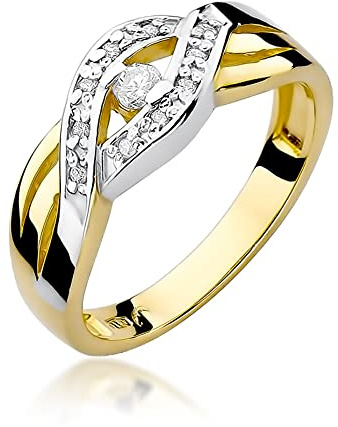 MARKO Geflochtener Damen Gold Verlobungsring mit 0.10Ct Diamanten, 14 Karat Gold (585) | Goldring inklusive Box | Goldring für Frauen (Diamant, 65 (20.8))
