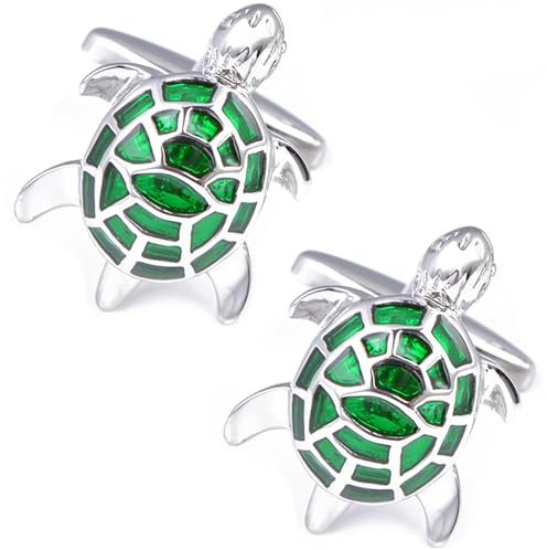 Jonwo Boutons de manchette en laiton inoxydable pour chemise de smoking en forme de tortue verte