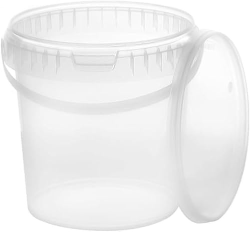 BenBow Secchio con coperchio 1l trasparente 1000x 1 litri - sicuro per gli alimenti, stabile, ermetico - secchio di plastica con manico - vuoto