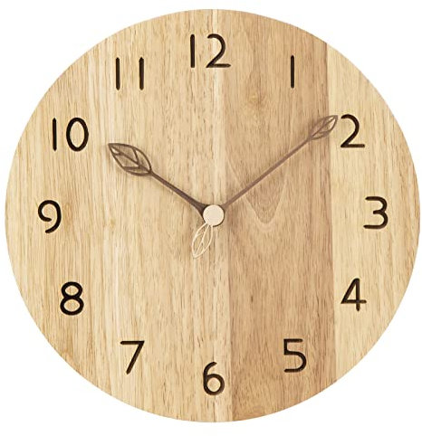 VIVILINEN Horloge Murale Bois Naturel Massif Horloge Bois 12 Pouces Mouvement Silencieux sans Bruit Tic-Tac Pendule Murale Style Moderne Simple Salon Chambre Cuisine