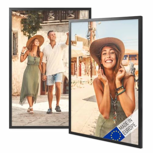 PHOTOLINI Bilderrahmen 40x60 Holz Schwarz 2er Set, 40x60 cm Bilderrahmen Made in EU, Holzrahmen 60x40 mit bruchsicherem Acrylglas, Rahmen zum Aufhängen mit Zubehör - für Ihre liebsten Fotos & Bilder