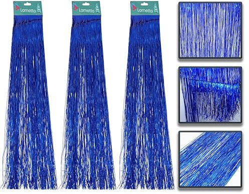 Lametta holographique en aluminium pour décorations de Noël, toile de fond à franges pour mariage, fête d'anniversaire (bleu foncé)