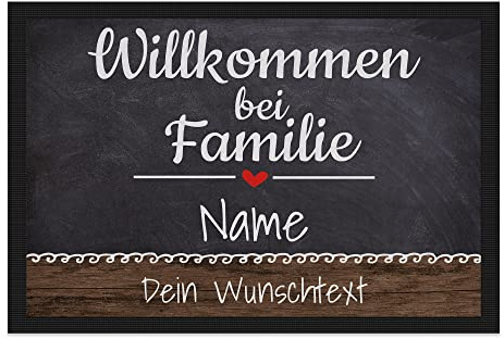 Print Royal Personalisierte Fußmatte mit Namen & Wunschtext - Willkommen bei Familie - Geschenke zum Einzug | rutschfest, 90x60cm mit Gummirand