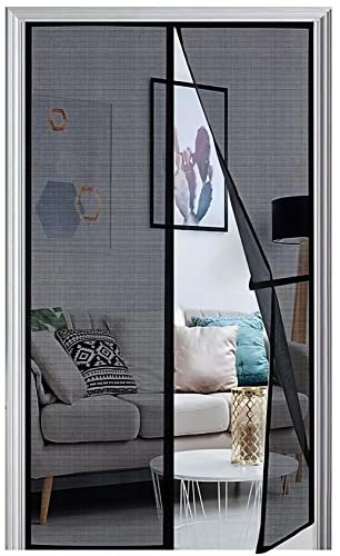 Panngu Magnet Fliegengitter für Balkontür 75x210cm Schwarz, 2024 Verstärkt Insektenschutz Tür, Fliegenschutztür Terrassentür Selbstklebend Ohne Bohren - Stärkere Magneten und Zentrales Netzwerk