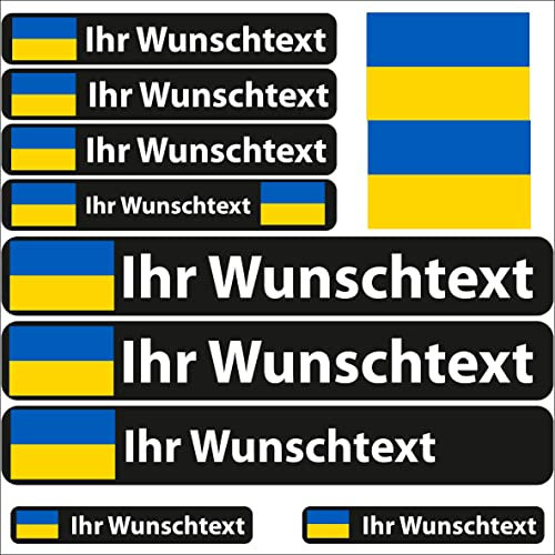INDIGOS UG - Auto Aufkleber Ukraine - 13 Flaggen - Fahne glatt Sticker selbst gestalten mit Namen & Wunschtext personalisiert - Fahrrad - Autoaufkleber - Motorrad - Rennfahrer