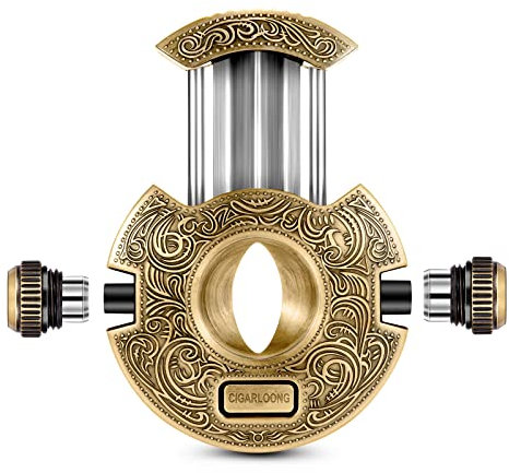 CIGARLOONG Zigarrenschneider, V-Schnitt, Bronze, Edelstahl, Scharfe Klinge, eingebauter Zwei-Zigarrenstanzer, mit Geschenkbox (Gold)