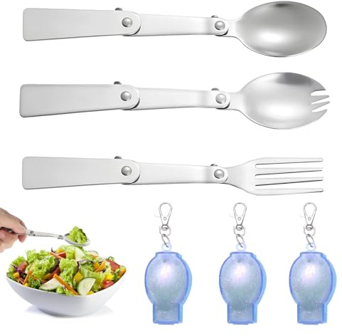 3 Pièces Cuillère Fourchette Pliante Noxydable avec Crochets, Fourchettes et Cuillères en Acier Inoxydable 304 Boîte de Rangement Couverts de Camping pour Activités de Plein Air Employés de Bureau