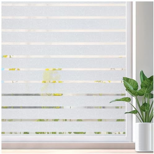Lifetree Window Film Privacy for Glass Windows, Frosted, 30 x 400cm | Stripe Patterns Static Cling No Glue UV Protection Window Sticker Cover For Home Office