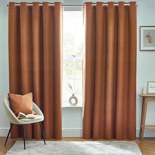 furn. Dawn Textured Blackout Ösenschals - Thermisch Gefüttertes Paar (Ziegelrot, Breite 229 x Länge 183cm)
