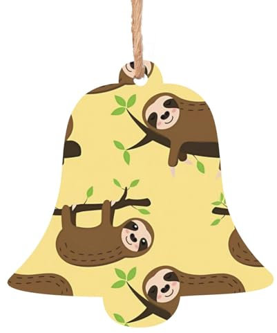 Lot de 6 jolis paresseux sur des citrons jaunes en forme de cloche, décorations de Noël en bois à suspendre sur les arbres de Noël