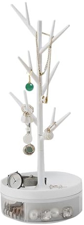 MENGCOOL Jewellery Stand 3 in 1 Jewelry Tree Necklace Bracelet Display Holder Jewellery Organiser Stand for Necklaces Bracelets Rings Earrings and Watches (White)