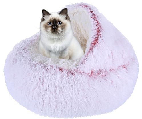 Beruhigendes Katzenbett, Haustierbett, Katzenbett, Haus für Indoor-Katzen, kleine Hunde, rutschfestes Katzenbett, Katzenschlafbett, Hundekatzenkissen, Anti-Angst-Katzensofa, Katzennest, 65 cm, Rosa