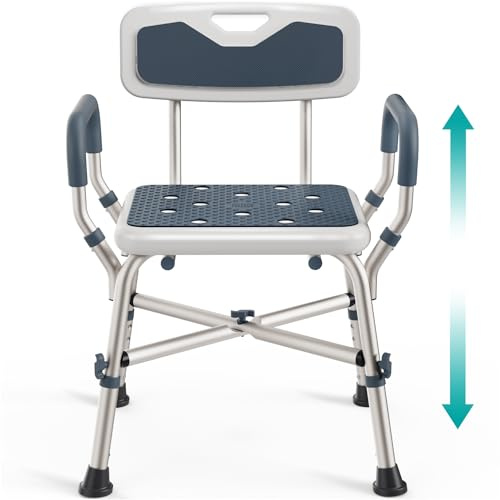 PELEGON Shower Chair for Elderly and Disabled (450lb) with Padded Armrests and Back, Adjustable Height Shower Seat, Heavy Duty Shower Chairs for Inside Shower, Handicap - Blue