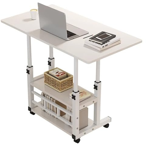 WHYATT Höhenverstellbarer Tisch, Tragbarer Rollschreibtisch, Tisch auf Rollen, Höhenverstellbarer Kleiner Stehschreibtisch auf Rädern(White,15.7x31.5in/40x80cm)