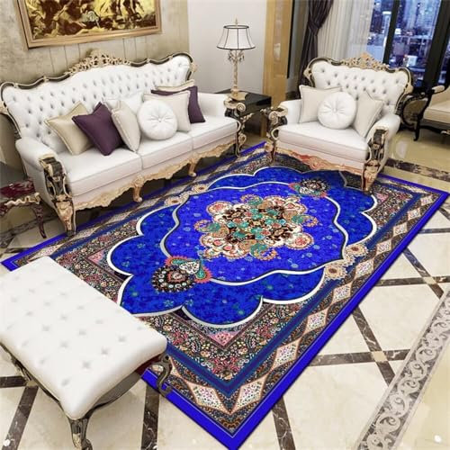 Kunsen Bedroom Decor Teppich esstisch deko teppiche Rechteck Retro blau floral dekorative Muster Wohnzimmer Anti-Fouling flokati waschbar 60x90cm