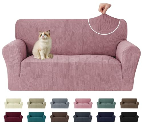 Ystyle Funda de Sofá 2 plazas, Universales Fundas para Sillones Elástica con Reposabrazos, Cubre Sofa Antideslizante Antimanchas, Protector de Muebles para Perros y Mascotas, Rosa