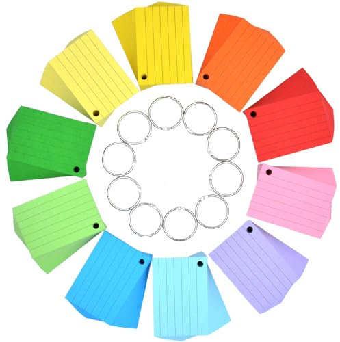 Karteikarte A8 liniert 1000 Stücke,Flash Cards Vokabelkarten Bunt mit 10 Binderinge für Unterwegs Lernen Notizen Schule Büro Zuhause