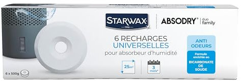 STARWAX - Tablettes Absorbeur d'Humidité x 6 - Evite les Moisissures - Anti-Odeur - Sans Colorant - Sans Parfum - 1 Recharge Traite 25m² durant 3 mois Environ