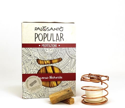 PALOSANTO - Difusor de Aroma de Palo Santo - Quemador de Incienso de Cobre con Vela de Soja Que Calienta la Varilla y Difunde el Aroma - Contiene 60 gr Palo Santo Pequeño