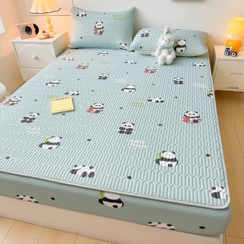 FOREPOTY Spannbettlaken Ultra Weich,Coole Sommerbettwäsche aus Latex, Matratzenschoner mit Cartoon-Aufdruck für Kinderzimmer, Bettbezug für Kinderzimmer, Panda, 180 x 200 cm (3 Stück)