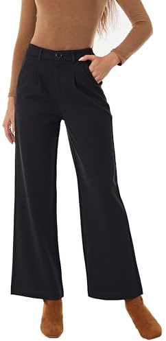 Fakanhui Pantalones de vestir de mezcla de lana para mujer, cálidos, de pierna ancha, cintura alta, informales, para el trabajo, Negro -, XXL