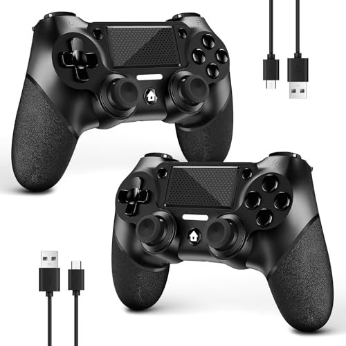 AceGamer 2 pieces for PS4 controller, wireless controller for PS4/Pro/Slim/PC, with non-slip grip on both sides and 2 USB-C cables (Midnight Black x 2)