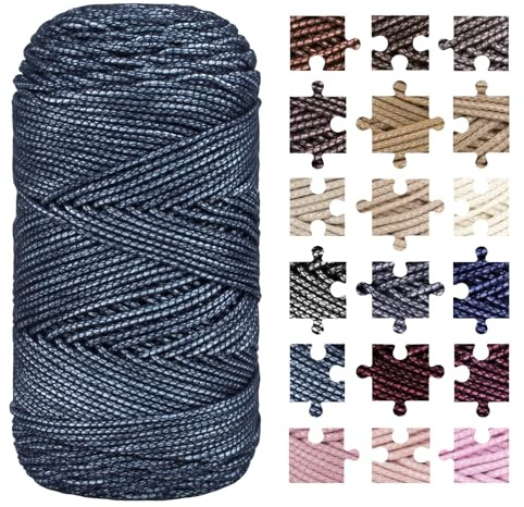 LEREATI Filato per Borse Uncinetto, 2.5mm x 200m Macrame Corda Cotone Filo per Uncinetto 200g Cordino per Borse Uncinetto, Cestini, Coperte, Scarpe (Blu Verde)