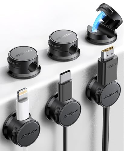 JOYROOM 6 stycken kabelhållare kabelorganisatör magnetisk kabelhantering självhäftande kabelklämmor för skrivbord, nattduksbord, laddkabel, HDMI, USB, ljudkabel, kontor, hus, svart