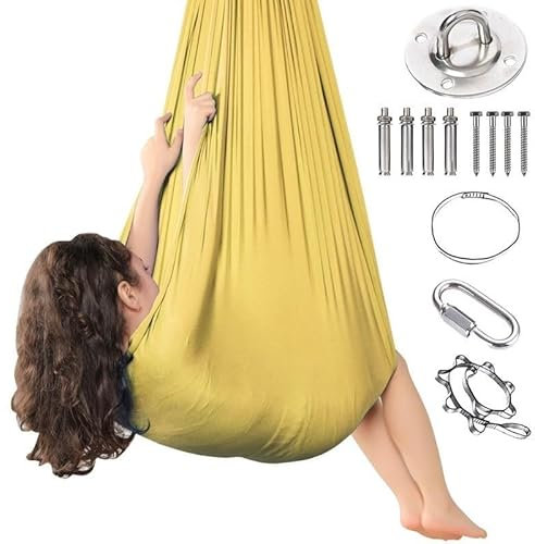 Yogatuch Zum Aufhängen, Sensorische Vertikaltuch, Sensorische Ganzkörpersocken, Sensorische Ganzkörper Socken Für Autismus, Stretchy Sensory Body Sox Zur Stressreduktion Mit Zubehör(Gelb)