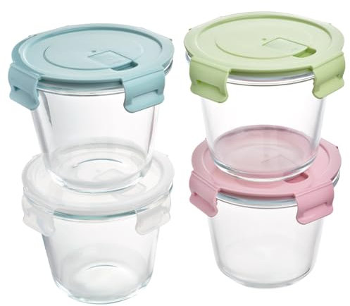 PLECUPE 710ML Glasbehälter Mit Deckel, Vorratsdosen-Set aus Glas für Lebensmittel, Glas Suppe Behälter, Meal prep boxen, Vorratsdosen, Mikrowellen & Gefrierschrankgeeignet, BPA-Freie (4-ER)