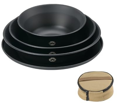 Campingmoon Camping Plates Stainless Steel Camping Dishes Bowls and Plates 4psc Set with Storage Bag Black
